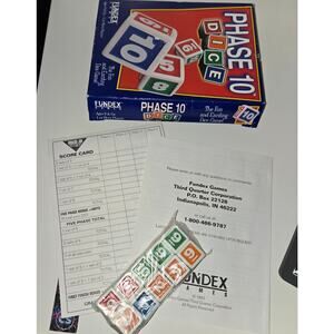 Phase 10 Dice game 1998 Fundex Games dice instructions and scorepad